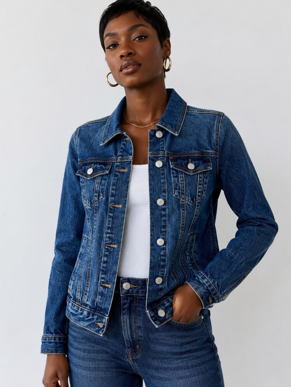 LOFT Women's Dark Blue Denim Jacket (NWOT) Size L